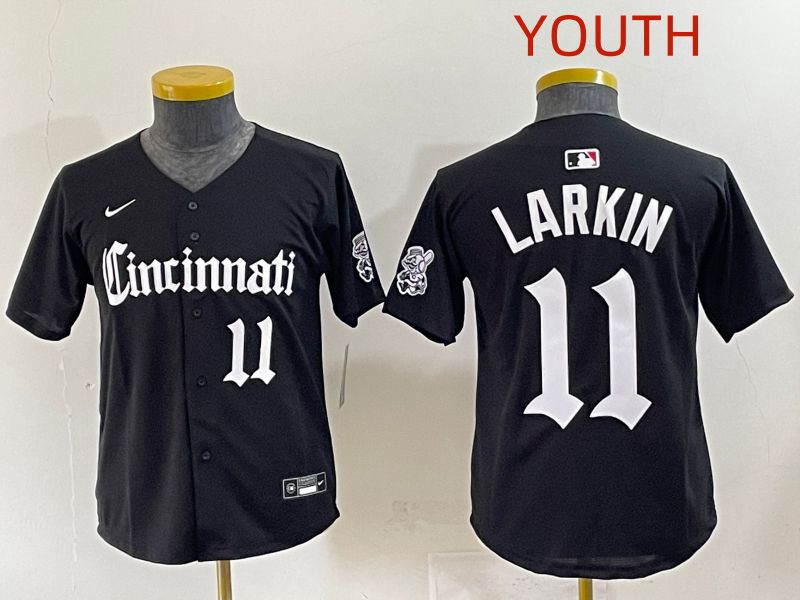 Youth 2025 Cincinnati Reds #11 Larkin Black Five generations Joint Name Nike MLB Jersey style 8->youth mlb jersey->Youth Jersey